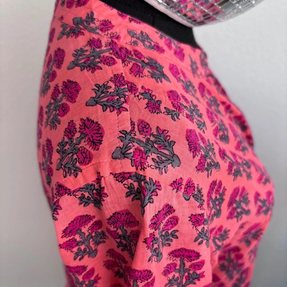 Lola Australia Morocco Mini Strawberry Dress, XXS, Pink Floral Bell Sleeve Boho